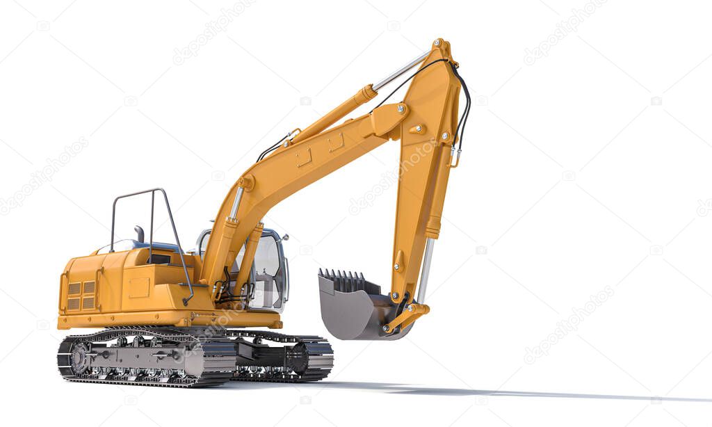 yellow excavator on the white background. 3d render