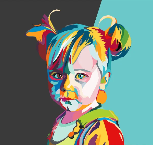 Wpap Style Vectoriel Portrait Artistique Une Petite Fille Avec Des — Image vectorielle