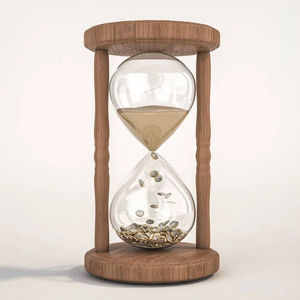 Hourglass Sand Euro Money Coins Time Money Concept Render — Stock Photo, Image