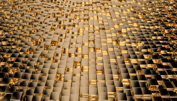 Fundo Geométrico Dourado Com Cubos Mosaico Renderização — Fotografia de Stock