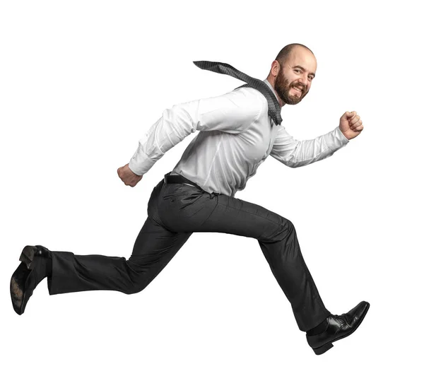 Glücklich Lächelnder Geschäftsmann Springt Isoliert Auf Weiß — Stockfoto