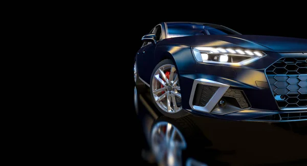 黒の青いスポーツカーの詳細 3Dレンダリング — ストック写真