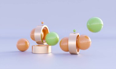 Katı geometrik kürelerin ve halkaların 3 boyutlu arkaplan oluşturucusu.