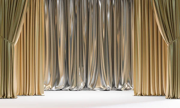 Classic Gold Silver Colored Curtains Render — Stock Photo, Image