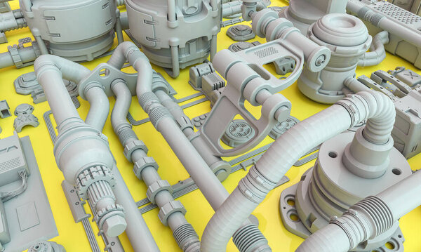 Sci Abstract Geometric Background Pipes Cables Industrial Elements Render — Stock Photo, Image