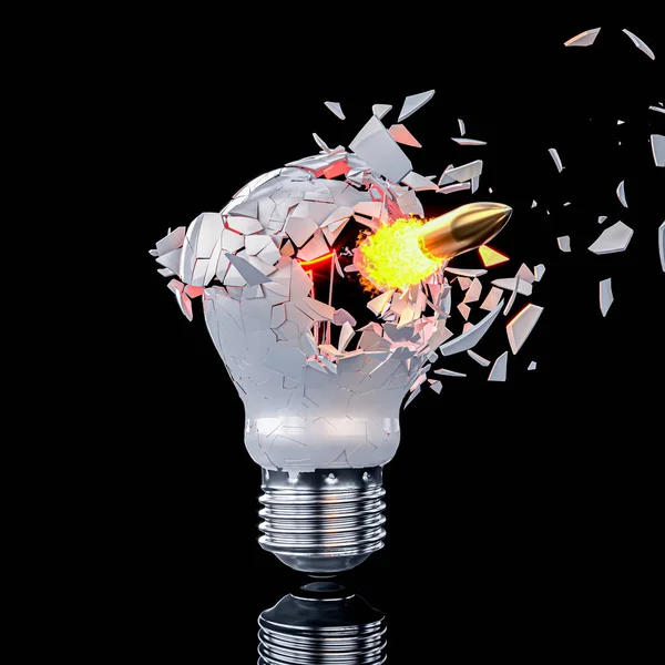 Shattering Light Bulb Hit Bullet Render — Stock Photo, Image