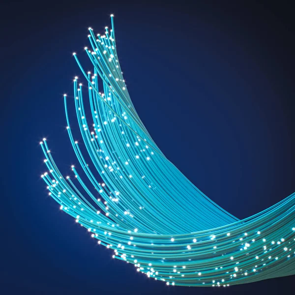 Câble Fibre Optique Bleu Clair Concept Télécommunication Ultra Rapide Rendu — Photo