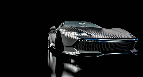 Mașină Sport Din Fibră Carbon Neagră Conceptul Sport Lux Redare — Fotografie, imagine de stoc