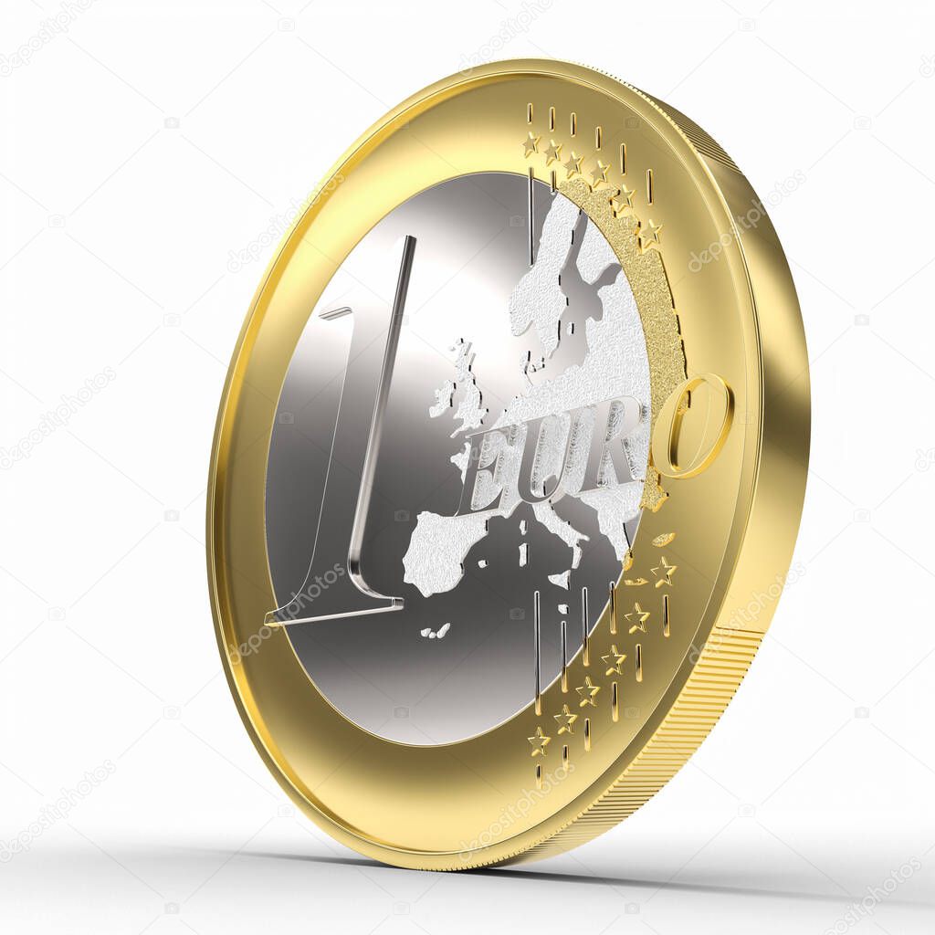 1 euro coin on white. money concept. 3d render.
