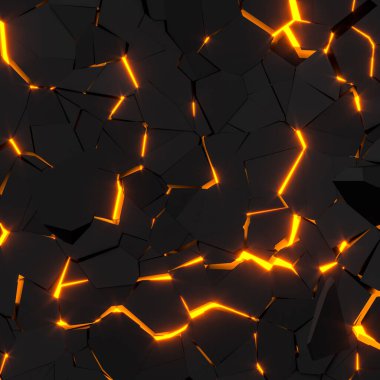 Turuncu parıltılı siyah geometrik arka plan. 3d hazırlayıcı.