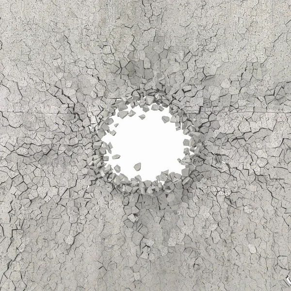 Esplosione Muro Cemento Armato Sfondo Bianco Rendering — Foto Stock
