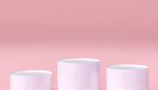 Cilindrisch Wit Marmeren Podium Roze Achtergrond Renderen — Stockfoto