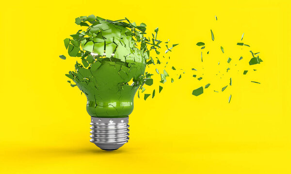 Explosion Green Light Bulb Render — Stock Photo, Image