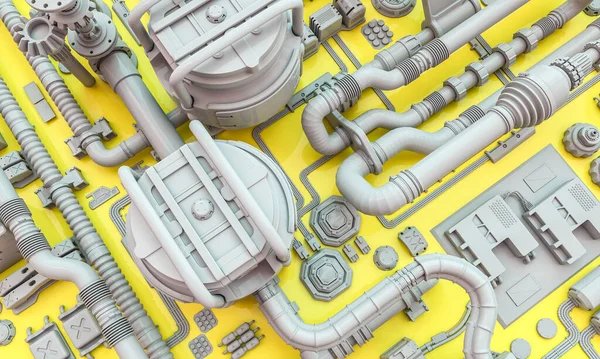 Gelb Und Grau Hintergrund Mit Rohren Und Elektrischen Teilen Sci — Stockfoto
