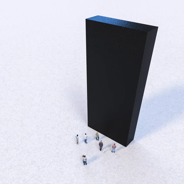 Group People Front Large Black Monolith Render Image Models — Stock Photo, Image