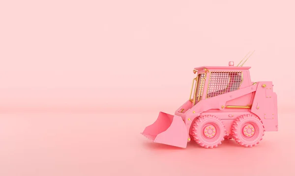 Pequeno Bulldozer Rosa Dourado Fundo Rosa Renderização — Fotografia de Stock