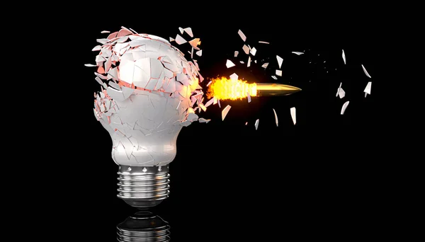 Bullet Hits Electric Light Bulb Render — Stock Photo, Image