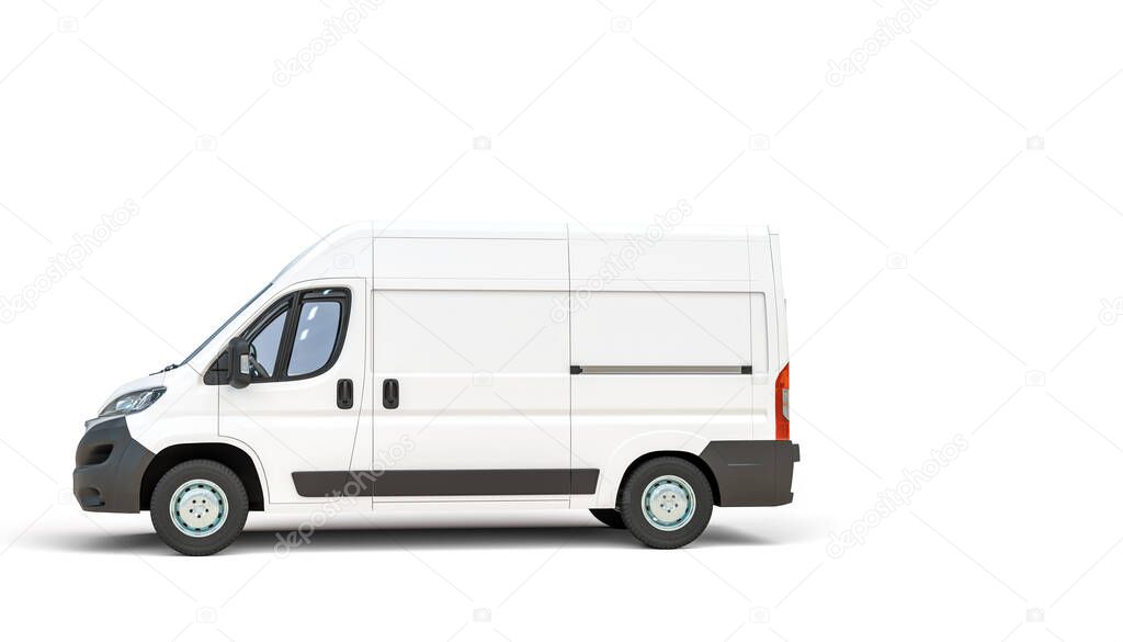 white cargo van on white background. 3d render.