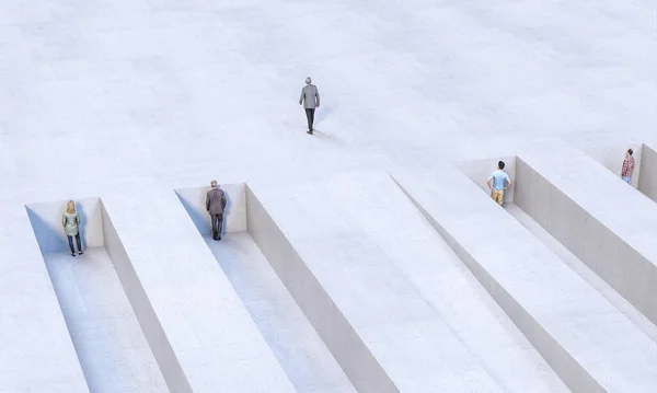 people stuck in streets below street level, obstacle concept. 3d image and models.