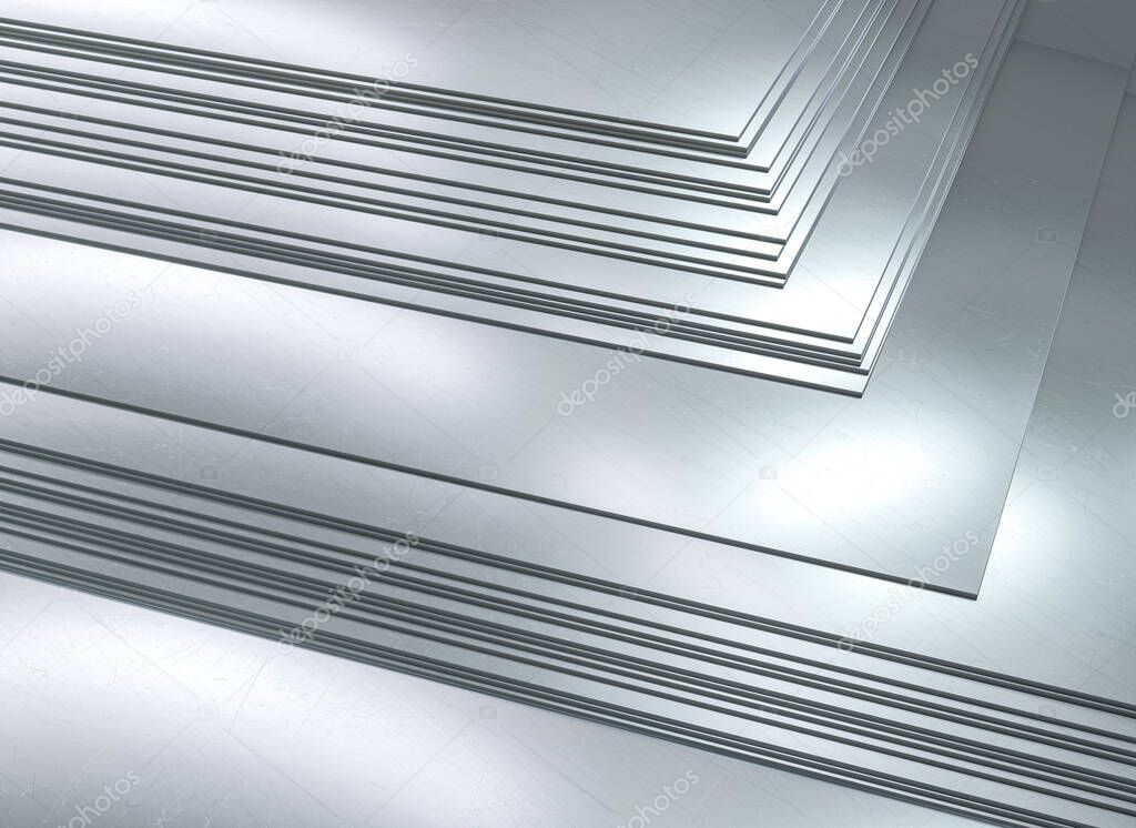 stacked metal sheets. metallurgical industry. 3d render.
