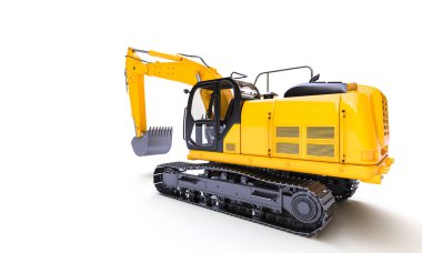 Beyaz arka planda sarı kazıcı. 3d hazırlayıcı