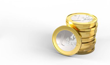 Birikmiş bir euro sikke. 3 boyutlu görüntüleme. para kavramı.