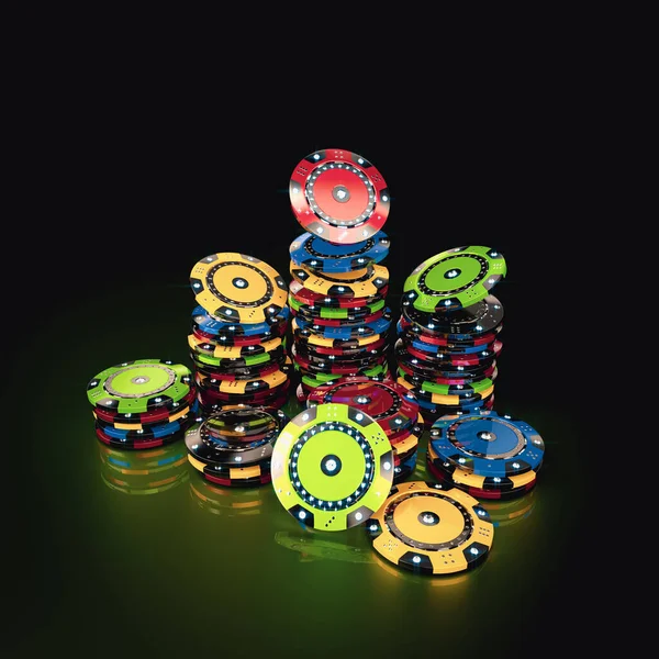 Game Chips Een Groene Achtergrond Gokken Concept Renderen — Stockfoto