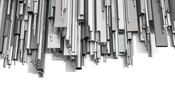 Metallprofile Verschiedenen Formen Auf Weißem Hintergrund Darstellung — Stockfoto