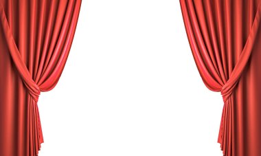 red curtains collect with ribbon. isolated on white. 3d render