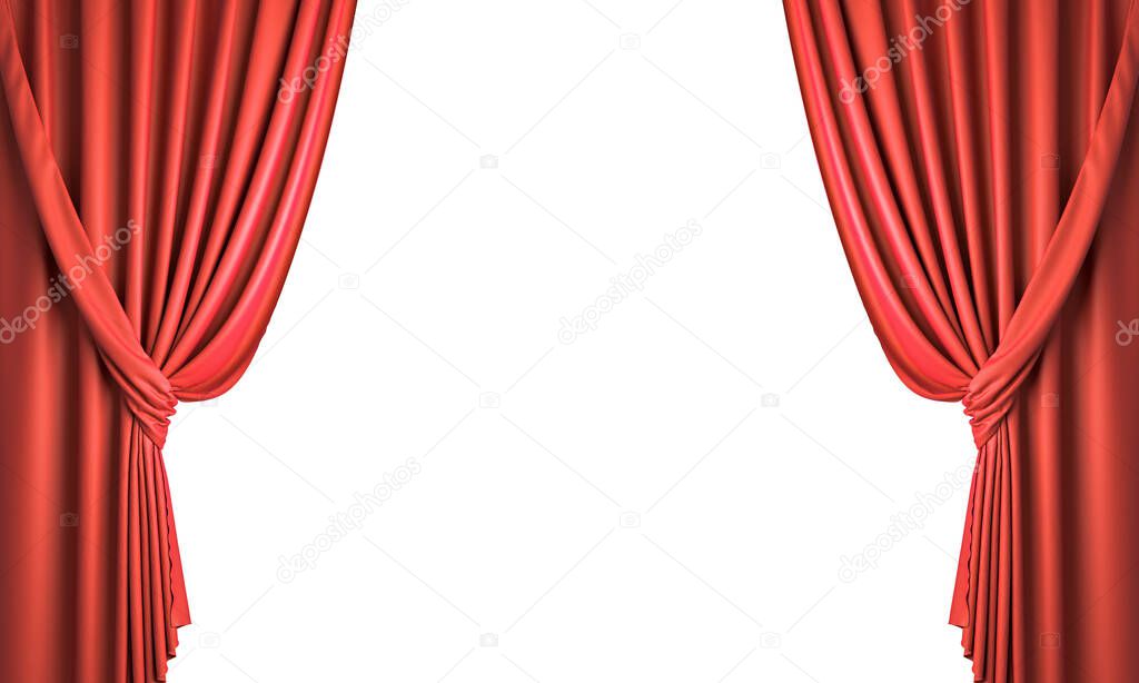 red curtains collect with ribbon. isolated on white. 3d render