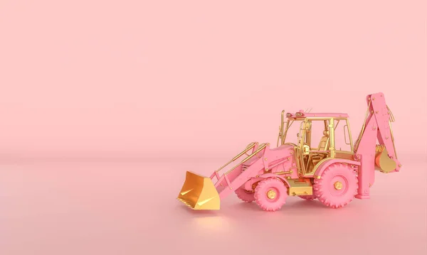Růžový Zlatý Rypadlo Růžovém Pozadí Vykreslení — Stock fotografie