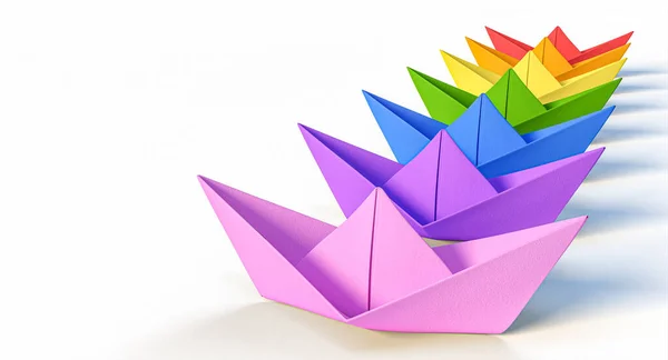 Group Paper Boats Rainbow Colors Render Diversity Concept — Stock fotografie