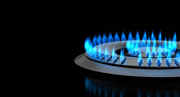 Detail Gas Stove Flame Black Background Render — Stock Photo, Image