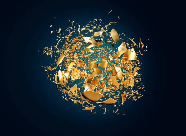 Esfera Ouro Que Destruída Pequenos Fragmentos Renderização — Fotografia de Stock