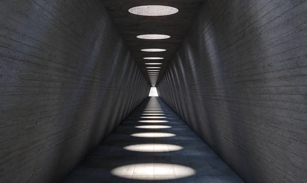 Abstracte Architectuur Lange Tunnel Met Ronde Gaten Het Plafond Voor — Stockfoto