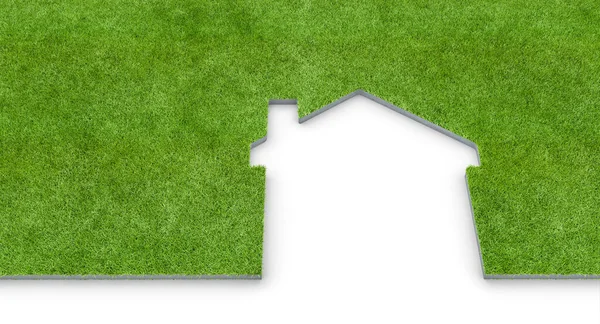 House Silhouette Made Green Grass White Background House Concept Render — Stock Photo, Image