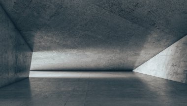Beton duvarları ve yan ışıkları olan soyut bir yapı. 3d hazırlayıcı