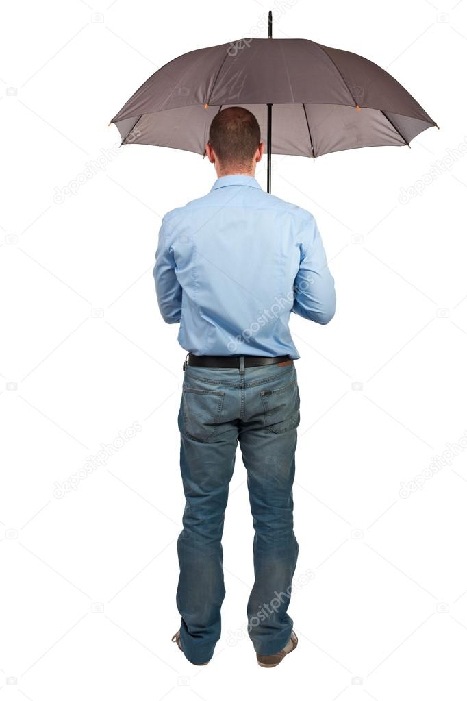 Zee achterlijk persoon Maakte zich klaar Man met paraplu ⬇ Stockfoto, rechtenvrije foto door © jukai5 #72128241