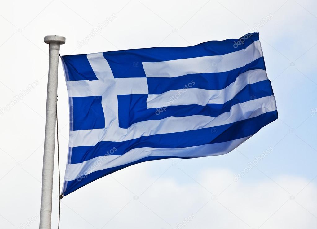 greek flag in santorini