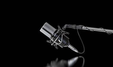 3d yoğunlaştırıcı mikrofon ses üretimi ve yayını temsil ediyor