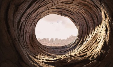 pürüzlü bir tünel dağ sırasına bakıyor 3d