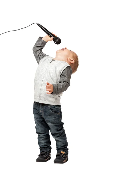 Young singer on white — Stock Photo, Image