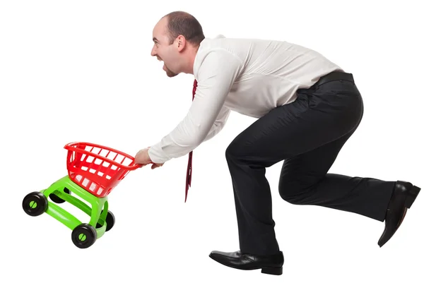 Man with shopping cart — Stock Photo, Image