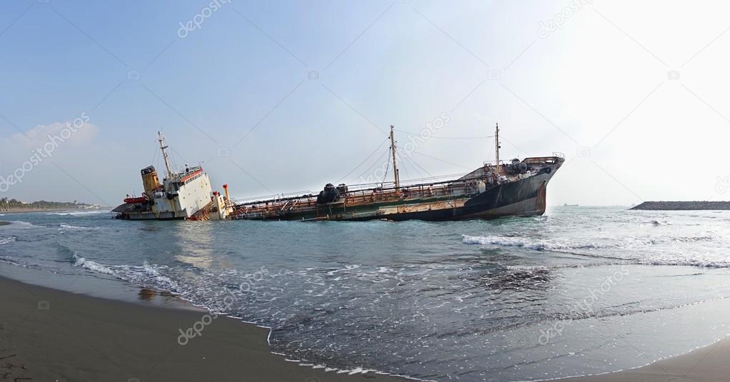 Shipwreck of a Beached Diesel Tanker
