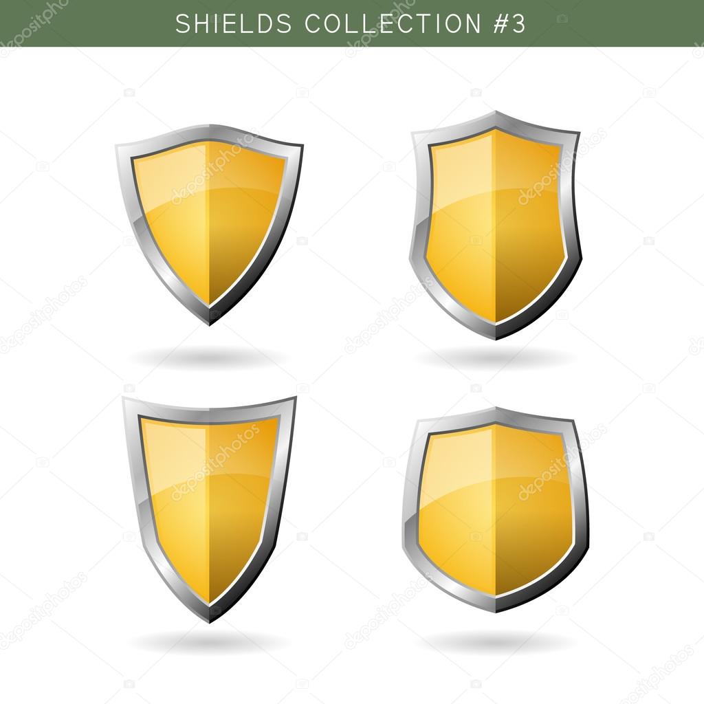 Set of metal orange mediavel shields template on white backgroun