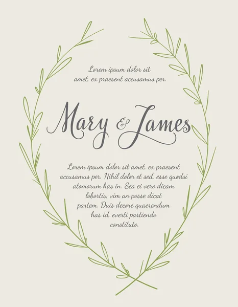 Wedding Invitation with Hand drawn laurel wreaths. Vintage design — Stock Vector