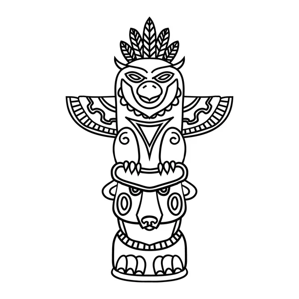 Doodle Tradicional Tribal Totem Pólo isolado sobre fundo branco, livro para colorir —  Vetores de Stock