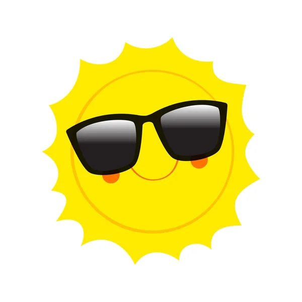 Caractère Soleil dans les lunettes de soleil et sourire heureux — Image vectorielle