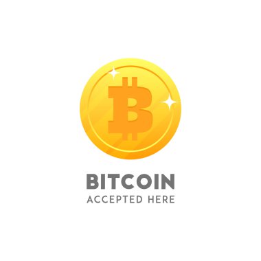 Bitcoin burada kabul. Vektör yazı tura düz tasarımı