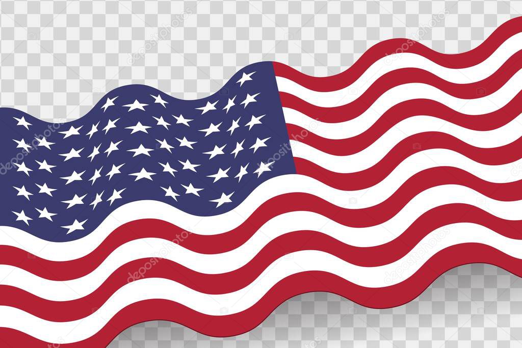Waving american flag vector illustration. Background for usa national holidays. Isolated on transparent background